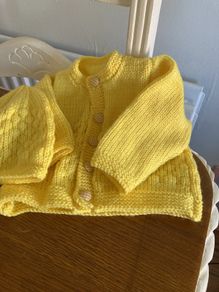 Buttercup yellow cardigan and hat 3 to 6 mths