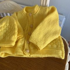 Buttercup yellow cardigan and hat 3 to 6 mths