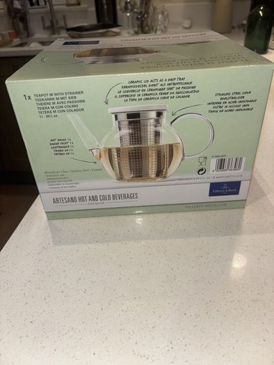 Brand New Villeroy and Boch Artesano Hot and Cold Teapot with strainer, New Wave Plate, Gemini Porcelain Mug, Cake / Biscuit Misc Plate and Biarritz Lidded Sugar Bowl - 5 pieces