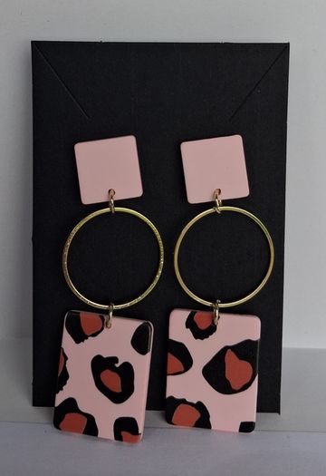 Pastel Pink Leopard Print Geometric Earrings