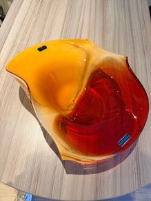 Large Newgrange Living Art Glass Bowl. Amber Red  37cm Handmade Excellent Condition