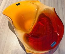 Large Newgrange Living Art Glass Bowl. Amber Red  37cm Handmade Excellent Condition