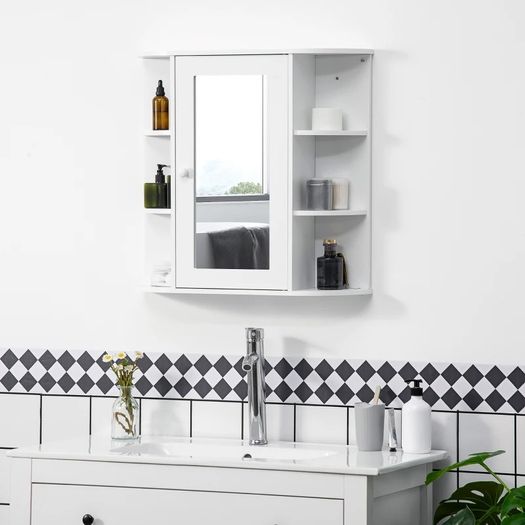 Wall Mount Mirror Cabinet Storage Bathroom Cupboard w/ Single Door and Shelves (FREE POSTAGE)