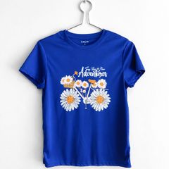 Pre Owned Electric Blue "New Adventures" Daisy Graphic Tee