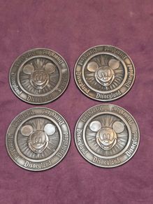 Set of 4 Pewter Mickey Mouse Coasters - Made in USA