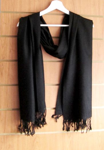 Black Trend textured Pure Block Color Scarf Shall With Tassels Ends
