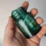 235 - Beautiful Set of 3 1950s Vintage Turquoise Glass Bottom Embossed Letters Science Medicine Pills Chemicals Collectible Decorative Jars Image 4