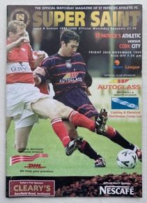 Very Rare 1999 St. Patrick's Athletic v Cork City - League of Ireland Premier Division Programme