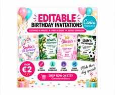 Editable Birthday Invitations | Canva Templates | Instant Download