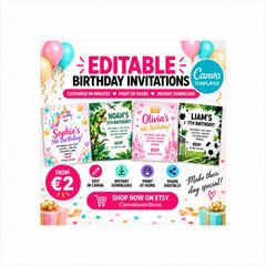 Editable Birthday Invitations | Canva Templates | Instant Download