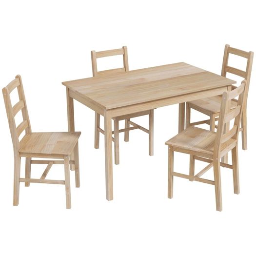 5-piece dining set, dining table with chairs, solid wood, 118 cm x 73 cm x 75 cm, natural