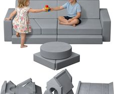 Modular Kids Sofa, 15 Pcs Toddler Sofa Chair, Soft Crystal Velvet Kids Play Couch Bed for Bedroom Livingroom, Playroom, Birthday Gift for Boys Girls