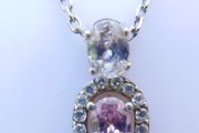 Vintage Sterling Silver 925 Cubic Zirconia And Pink Stone Cluster Necklet length 16,5" / 4,85g