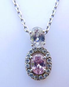 Vintage Sterling Silver 925 Cubic Zirconia And Pink Stone Cluster Necklet length 16,5" / 4,85g