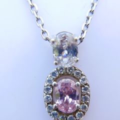 Vintage Sterling Silver 925 Cubic Zirconia And Pink Stone Cluster Necklet length 16,5" / 4,85g