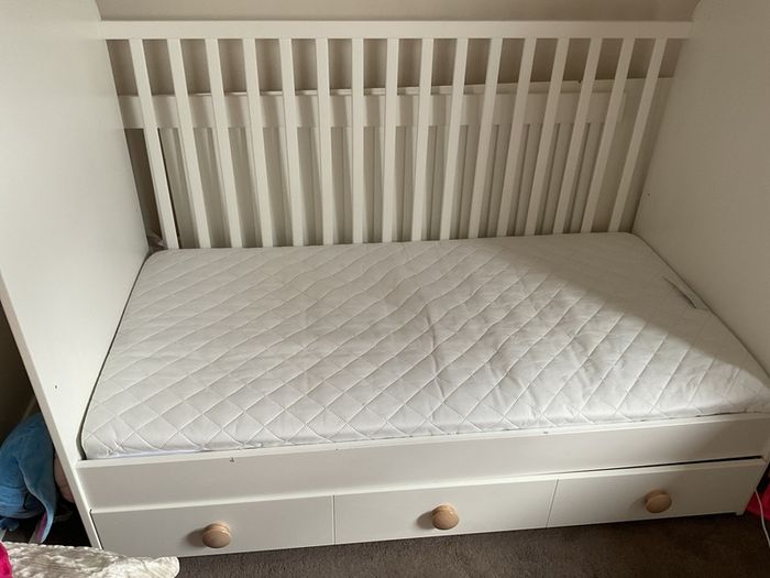 ikea cot bed white , one long drawer ideal for books