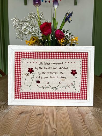 Vintage Embroidered Gingham Picture Frame