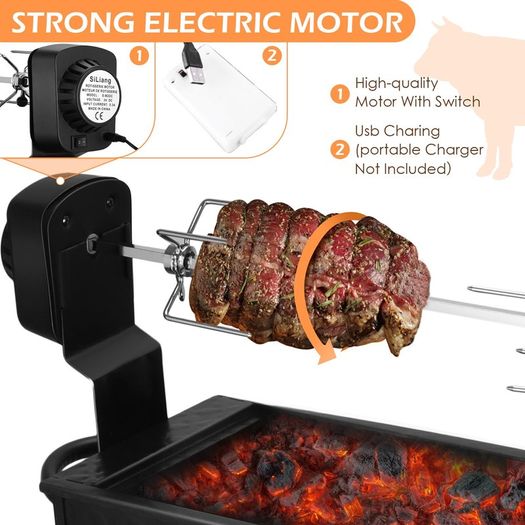 EU UK US 2-in-1 Grill&Electric Rotisserie Kit Automatic Barbecue BBQ Outdoor Folding Roaster, Roast Stove Grill Stainless Steel