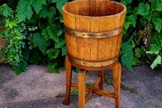 Arts &amp; crafts brass bound oak planter