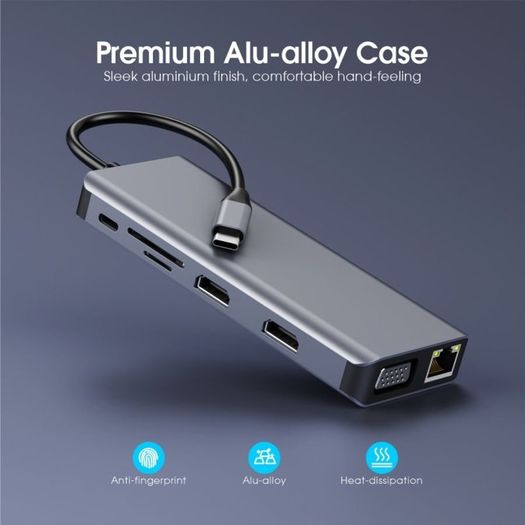 4k 12 in 1 USB-C Hub Docking Station PD Charging Data Transfer