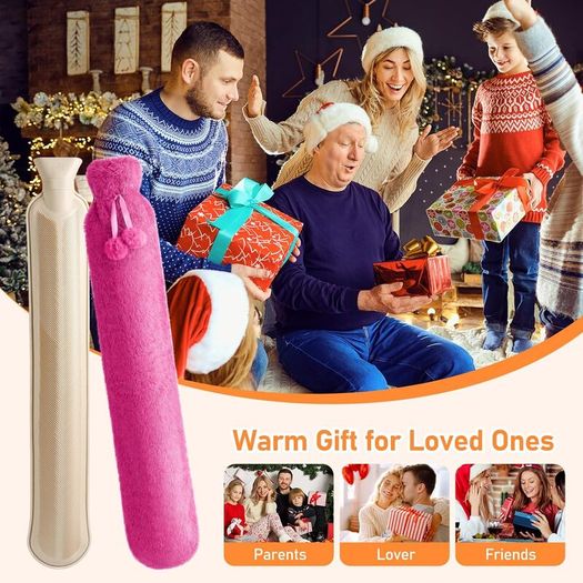 Long Hot Water Bottle, 2L Hot Water Bottle with Soft Plush Cover, Extra Long Hot Water Bag for Neck, Waist, Back, Legs,Shoulder, Warm Gift for Women Men Kids