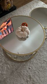 Round Coffee Tables Set of 2, Gold Nesting Tables with Mirror Top