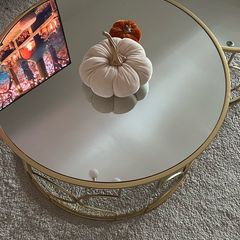 Round Coffee Tables Set of 2, Gold Nesting Tables with Mirror Top