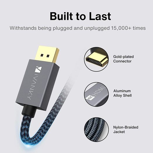 iVANKY 2M DisplayPort (Male) to HDMI (Male) 1080P Gold-Plated/Nylon-Braided Cable (Brand New/Warranty)