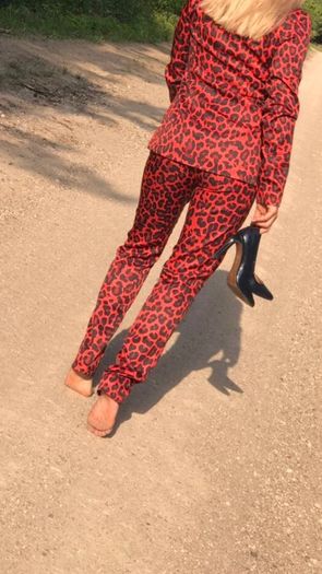 Red suit with pats