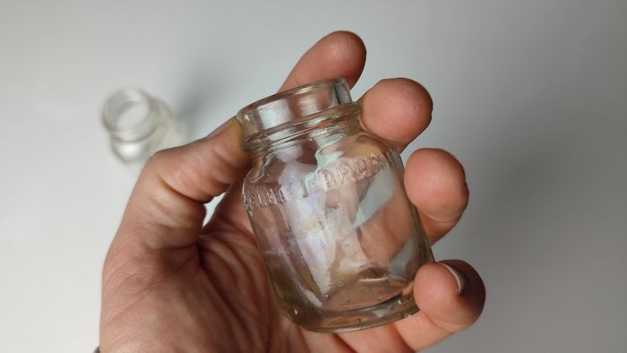 386 - Set of 2 Vintage Collectible Decorative Clear Glass Maclean Brand Stomach Powder Bottles