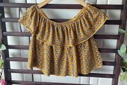 topshop off shoulder mustard patterned top size 8