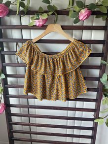 topshop off shoulder mustard patterned top size 8