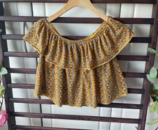 topshop off shoulder mustard patterned top size 8
