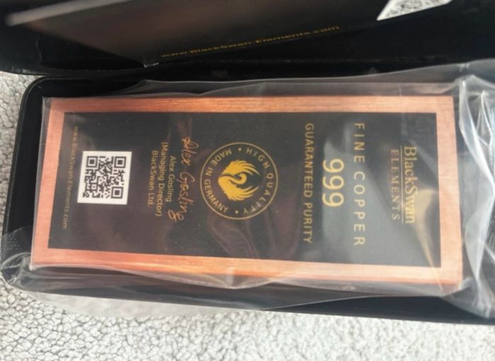 Black Swan 1kg Pure Copper bar. Fine copper bar
