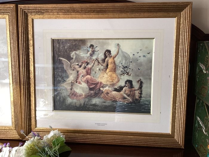 Vintage Art Prints Set of 2 (Gold Frames)