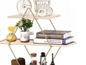 BRAND NEW Wall Mounted Metal Diamond Floating Shelves Wooden Holder Rack Storage Shelf for Bedroom Livingroom Office Organizer Decor