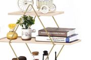 BRAND NEW Wall Mounted Metal Diamond Floating Shelves Wooden Holder Rack Storage Shelf for Bedroom Livingroom Office Organizer Decor