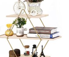 BRAND NEW Wall Mounted Metal Diamond Floating Shelves Wooden Holder Rack Storage Shelf for Bedroom Livingroom Office Organizer Decor