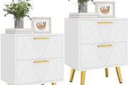 2-Drawer Bedside Table Set of 2, Small Bedside Storage Cabinet with Storage, Nightstand End Table for Living Room Bedroom Office, 40x30x52cm, White &amp; Gold
