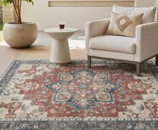 Machine Washable Rugs Living Room, 160x230cm, Vintage Rug, Boho Area Rugs, Non-Slip Carpet, Low Pile, Non-Shedding, Traditional Oriental Printed Design, Dining Room, Home Office, Bedroom