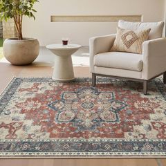 Machine Washable Rugs Living Room, 160x230cm, Vintage Rug, Boho Area Rugs, Non-Slip Carpet, Low Pile, Non-Shedding, Traditional Oriental Printed Design, Dining Room, Home Office, Bedroom