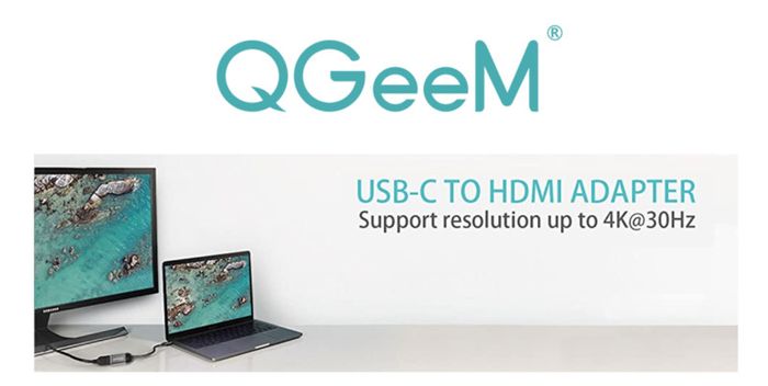 QGeeM USB-C Type (Thunderbolt 3 Compatible) HDMI Female (UHD 4K/30Hz) Gold-Plated/Nylon Braided/Aluminum Alloy Adapter Cable (Brand New/Warranty)