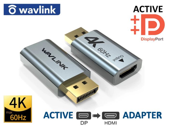 Wavlink Premium Active DisplayPort (Male) to HDMI (Female) UHD (4K@60Hz) (Aluminum Alloy/Gold Plated) Adapter (Brand New/Warranty)