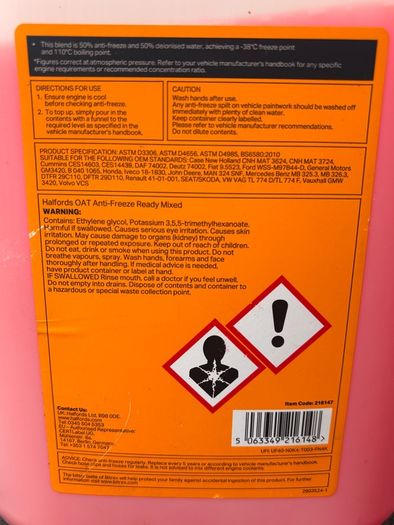 (Used once) Anti Freeze & Coolant