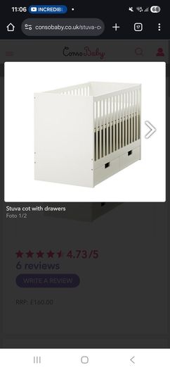 IKEA White Stuva Cot with 2 Drawers 140x70 cm incl. Mattress