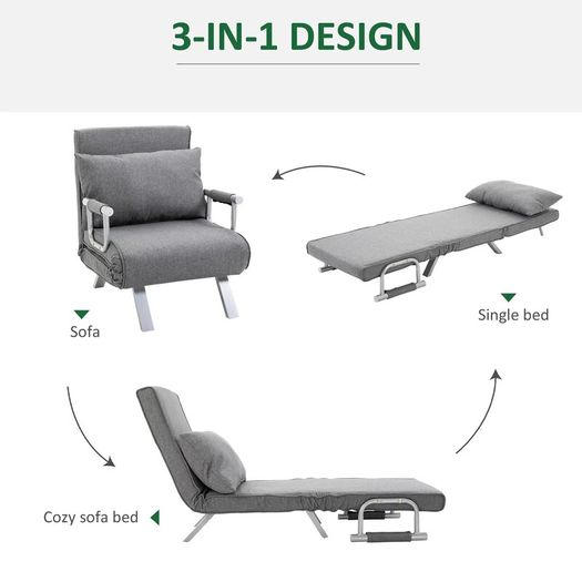 3 in 1 Sofa Bed Sleeper Chair with Armrest