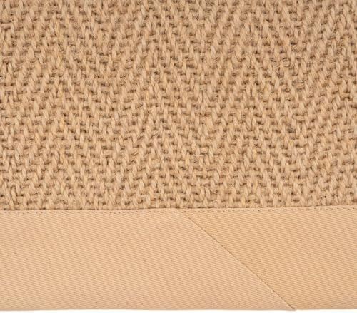 Natural Sustainable Beige Cotton Border Herringbone Jute Area Rug Soft Durable Flatweave Mat Sisal Living Room Entrance Kitchen Hallway Carpet Rugs 160cm x 230cm