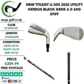 New Titleist U.505 2025 Utility #3 Iron 20 Degree / Hzrdus Black Gen5 6.0 60G Stiff