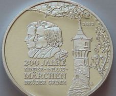Brothers Grimm Germany 10 euro proof pattern coin 2012