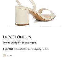 Dune London Cream Wide Fit Melini Block Heel Sandals (Size UK 7)
